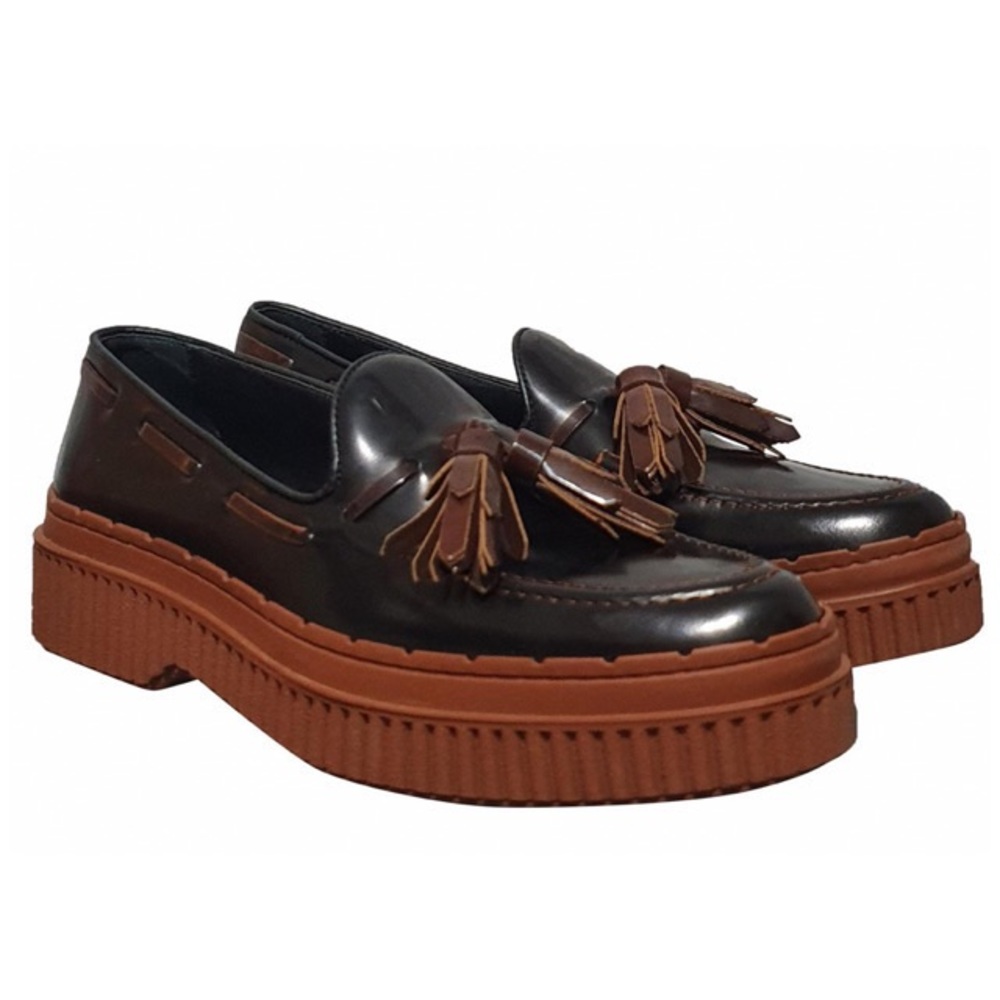 TOD’S Loafers Lug Sole burgundy brown leather Italian Made New New no boxSize 35